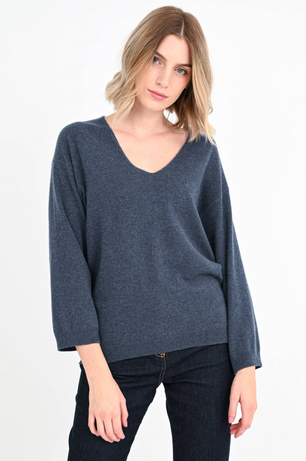 Repeat V-Neck Pullover aus organic Cashmere in Navy