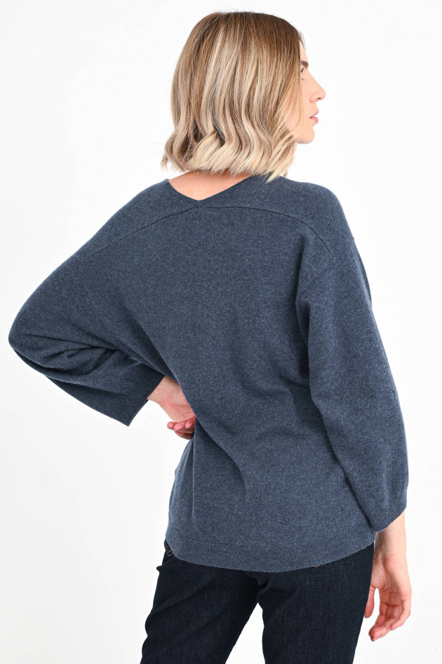 Repeat V-Neck Pullover aus organic Cashmere in Navy