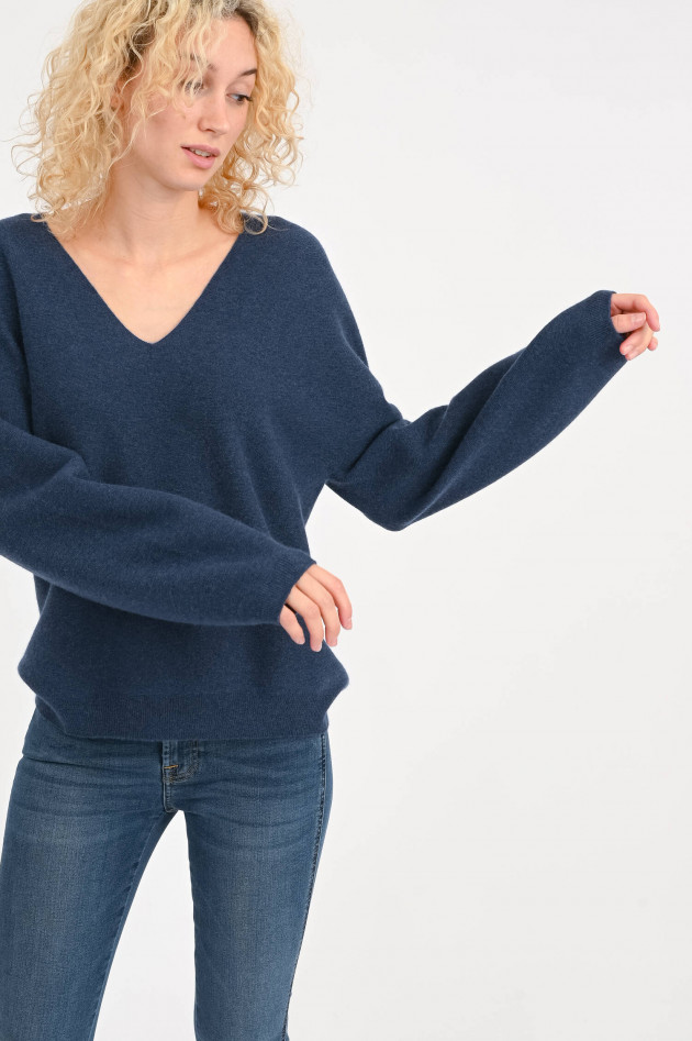 Repeat Cashmere-Pullover mit V-Ausschnitt in Navy