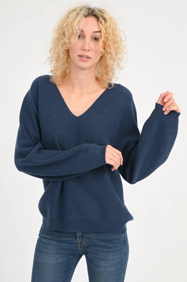 Repeat Cashmere-Pullover mit V-Ausschnitt in Navy