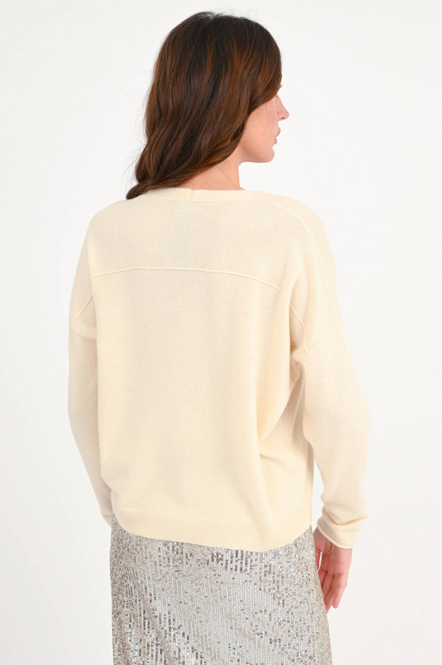 Repeat Cashmere-Pullover mit V-Ausschnitt in Vanille