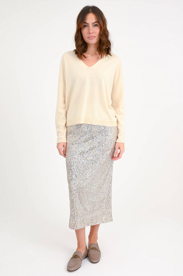 Repeat Cashmere-Pullover mit V-Ausschnitt in Vanille