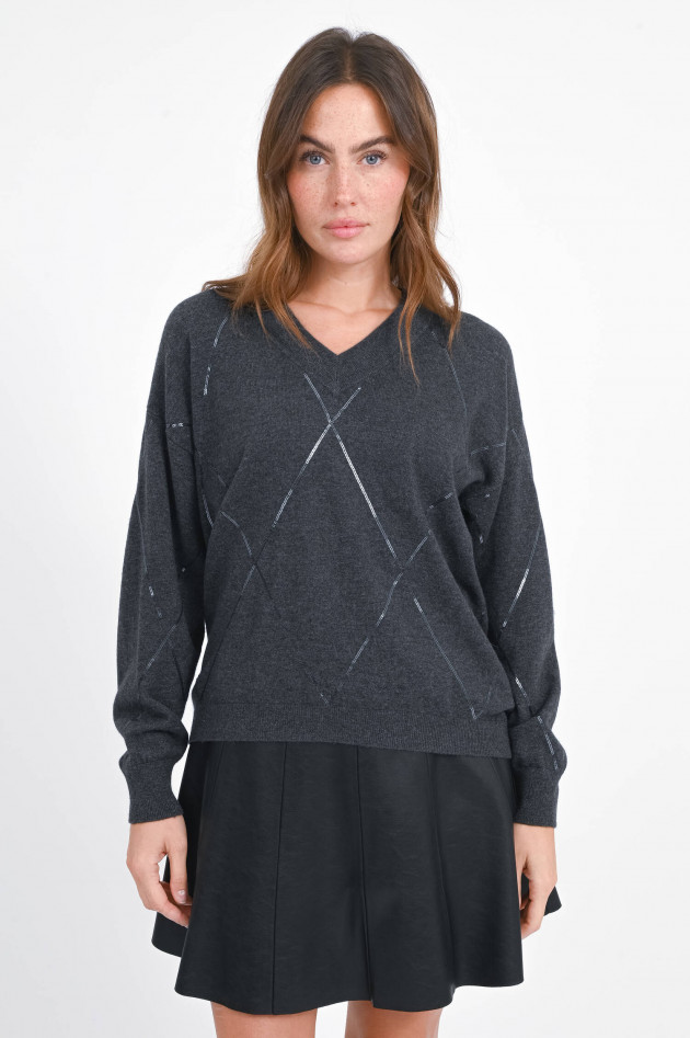 Repeat Pullover mit glänzendem Karostreifen in Grau