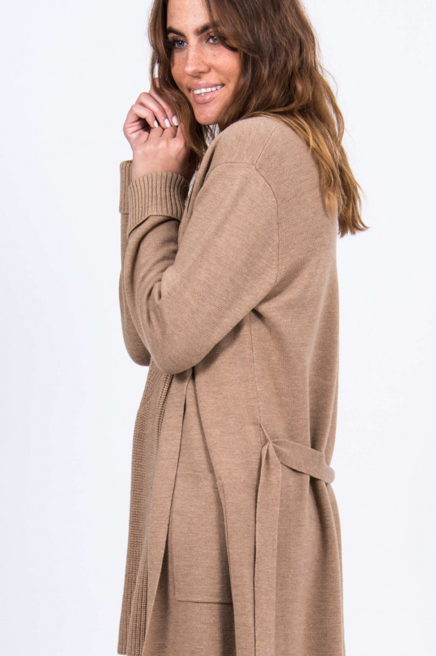 Repeat Langer Cardigan aus Merinowolle in Beige