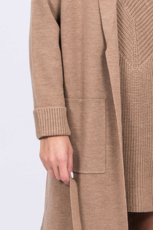 Repeat Langer Cardigan aus Merinowolle in Beige