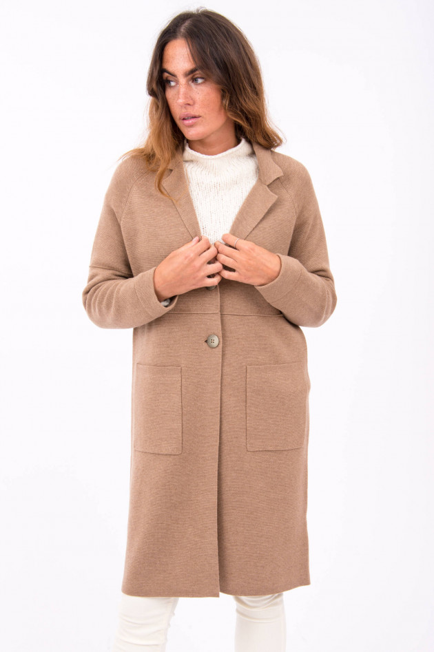 Repeat Lange Strickjacke mit Reverskragen in Camel