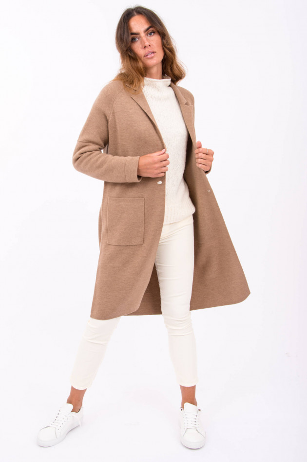 Repeat Lange Strickjacke mit Reverskragen in Camel