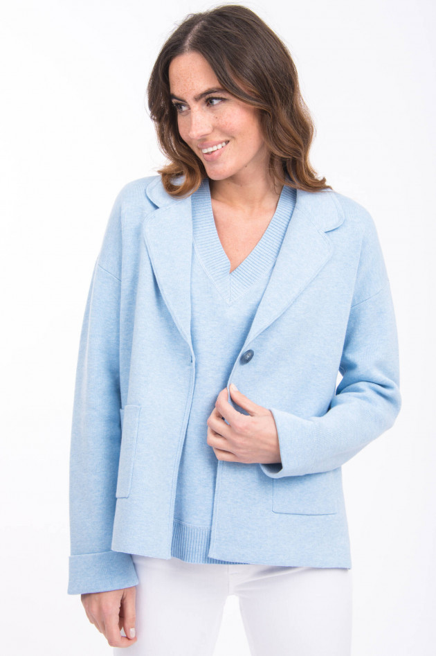 Repeat Strickblazer mit abgerundetem Revers in Hellblau