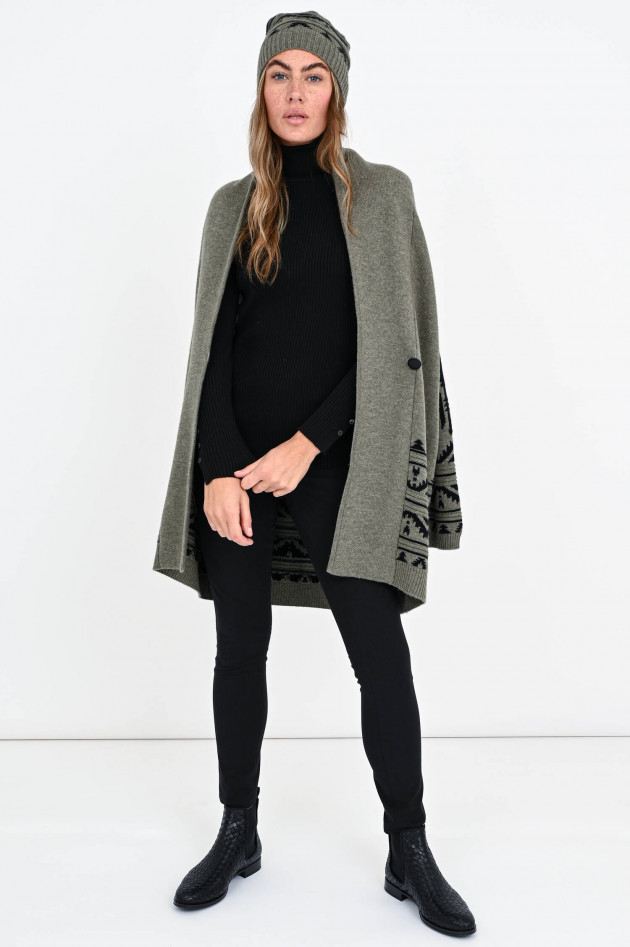 Repeat Oversized Cardigan im Ethno-Design in Oliv
