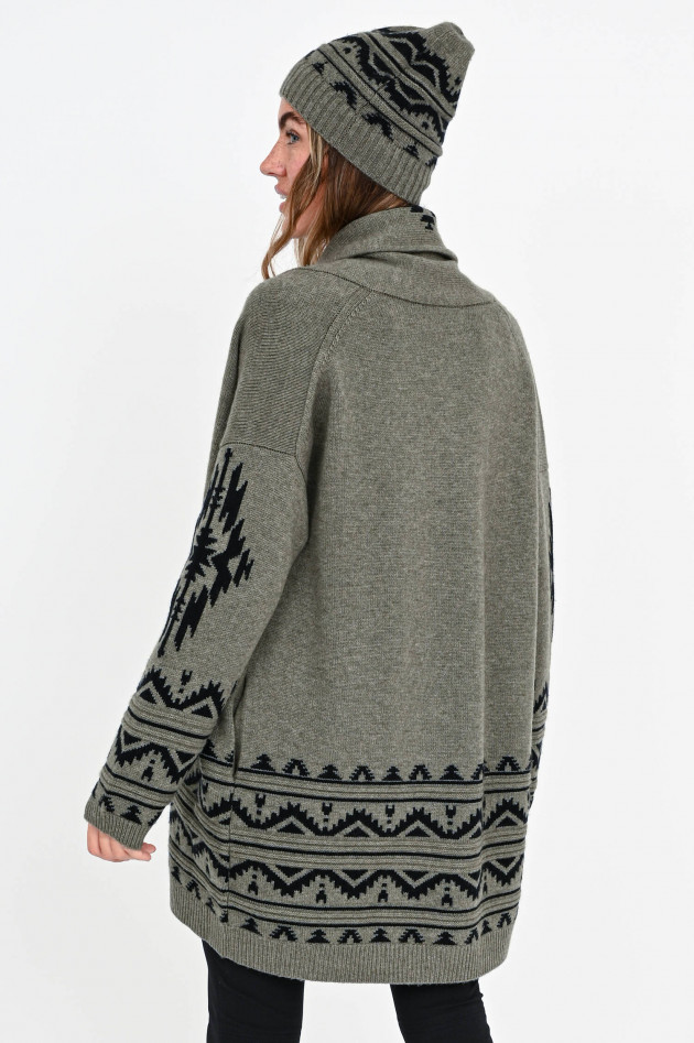 Repeat Oversized Cardigan im Ethno-Design in Oliv