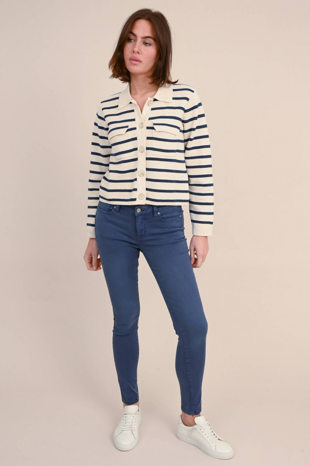 Repeat Cropped Cardigan in Creme/Navy gestreift