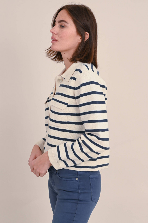Repeat Cropped Cardigan in Creme/Navy gestreift