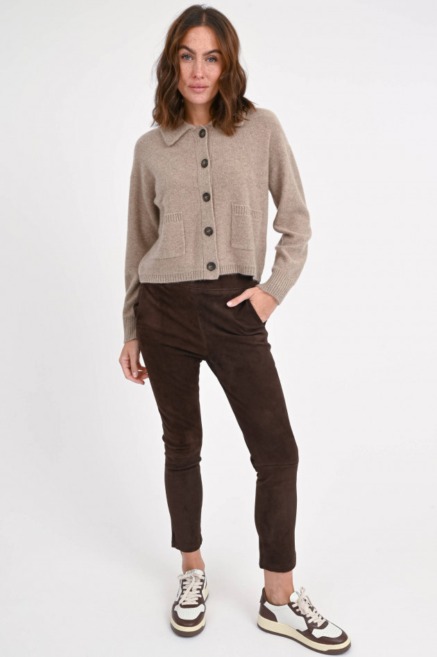Repeat Cashmere-Strickweste mit Hemdkragen in Taupe