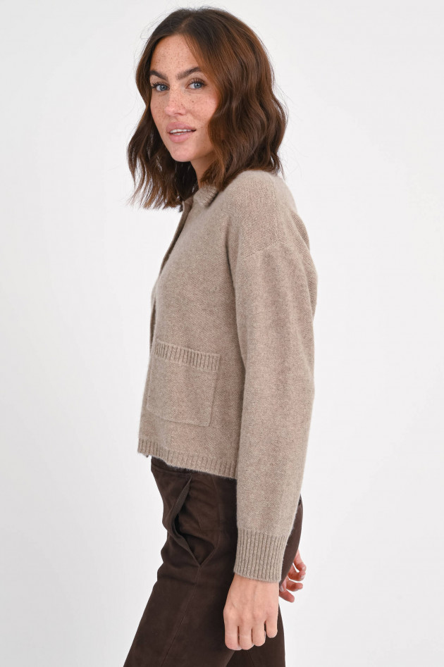 Repeat Cashmere-Strickweste mit Hemdkragen in Taupe
