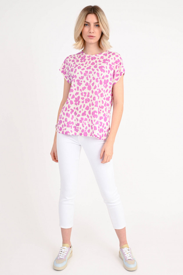 Repeat Leinen Shirt mit Print in Weiß/Rosa