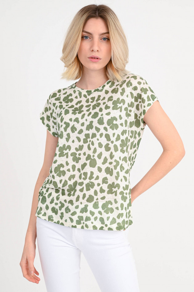 Repeat Leinen Shirt mit Print in Weiß/Grün