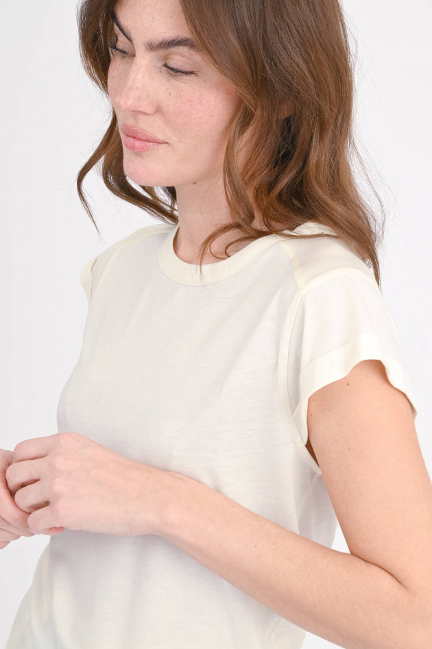 Repeat T-Shirt mit Seideneinsatz in Creme
