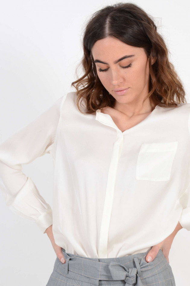 Repeat Bluse mit Brusttasche in Cream