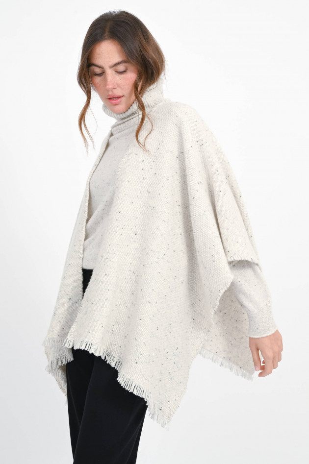 Repeat Cashmere Cape mit Fransen-Saum in Snow