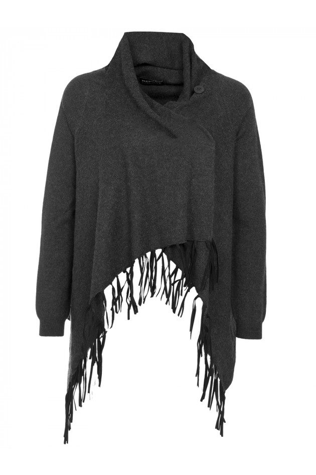 Repeat Poncho mit Fransen Schwarz