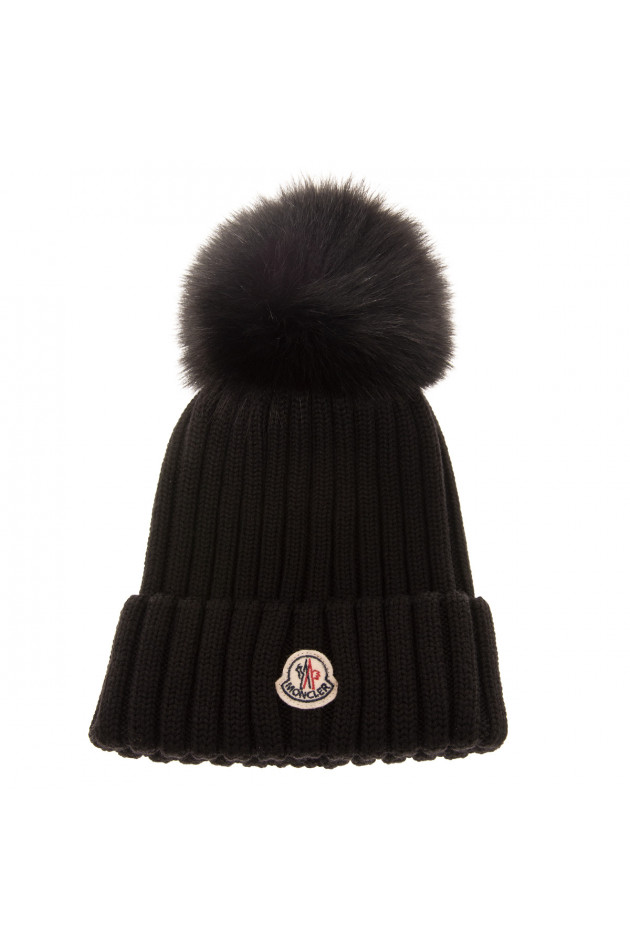 Moncler Rippstrick-Mütze in Schwarz