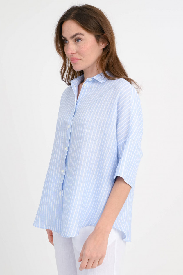Robert Friedman  Oversize-Leinen Bluse in Hellblau/Weiß gestreift