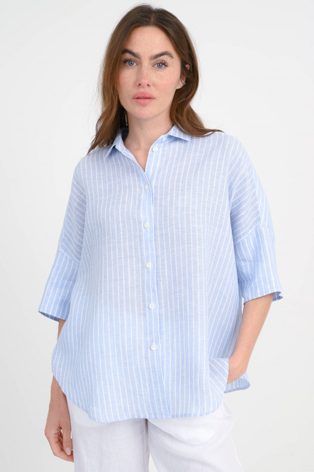 Robert Friedman  Oversize-Leinen Bluse in Hellblau/Weiß gestreift
