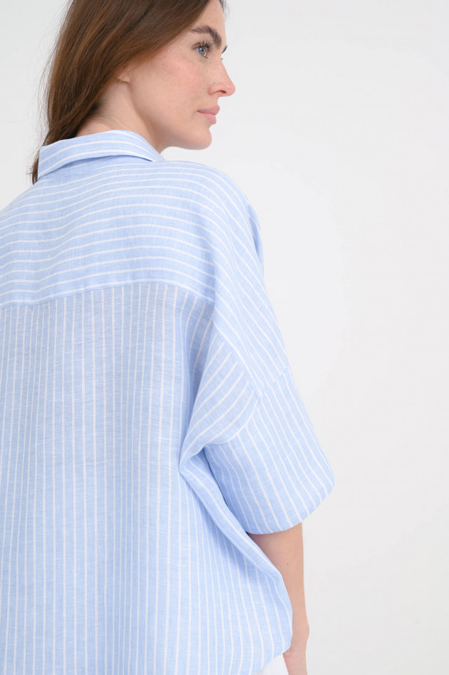Robert Friedman  Oversize-Leinen Bluse in Hellblau/Weiß gestreift