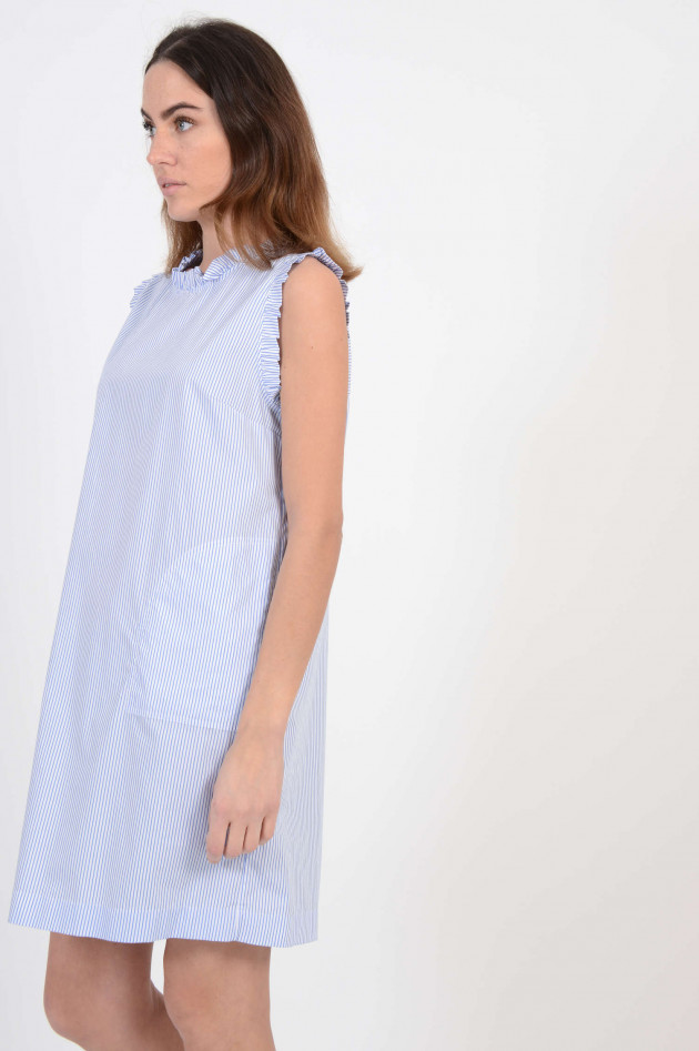 Robert Friedman Kleid mit Rüschen in Blau/Weiß gestreift