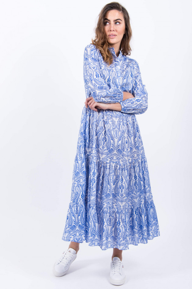 Robert Friedman Volantkleid aus Baumwolle in Blau gemustert