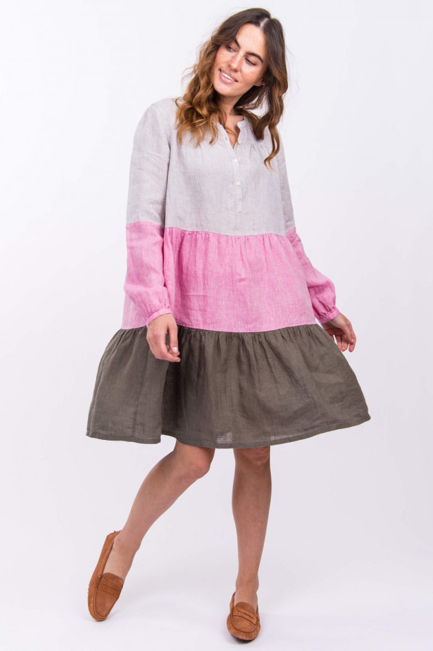 Robert Friedman Volant-Leinenkleid ELVIRA in Beige/Pink/Olive