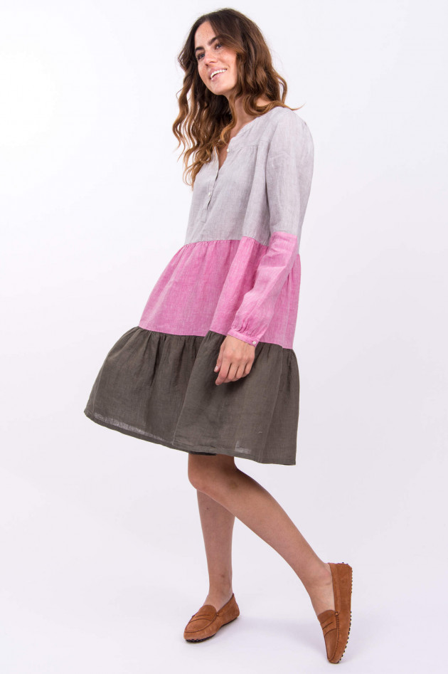 Robert Friedman Volant-Leinenkleid ELVIRA in Beige/Pink/Olive