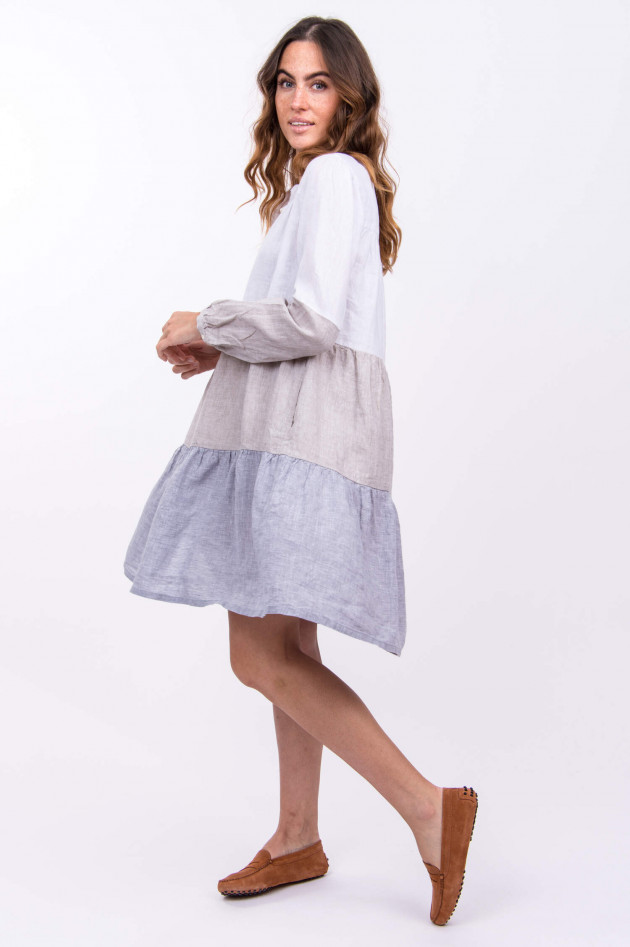 Robert Friedman Volant-Leinenkleid ELVIRA in Weiss/Beige/Grau