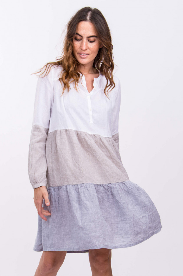 Robert Friedman Volant-Leinenkleid ELVIRA in Weiss/Beige/Grau