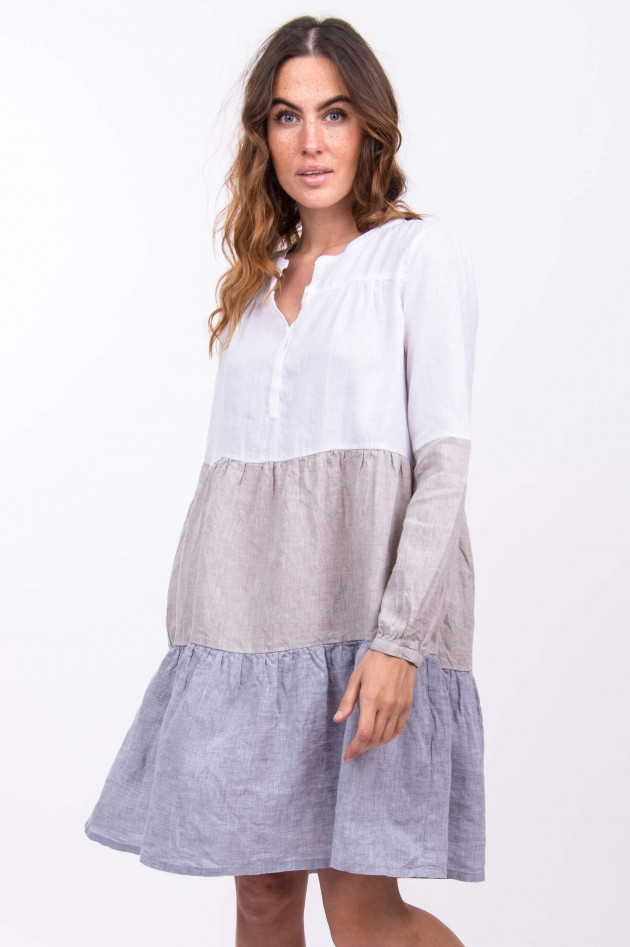 Robert Friedman Volant-Leinenkleid ELVIRA in Weiss/Beige/Grau