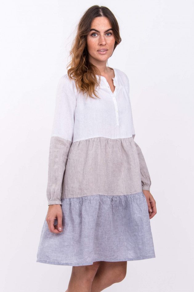 Robert Friedman Volant-Leinenkleid ELVIRA in Weiss/Beige/Grau
