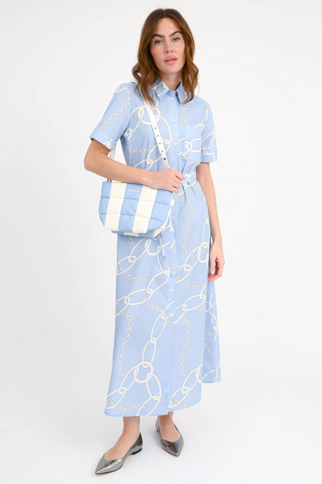 Robert Friedman Maxi-Hemdblusenkleid in Hellblau/Weiß gemustert