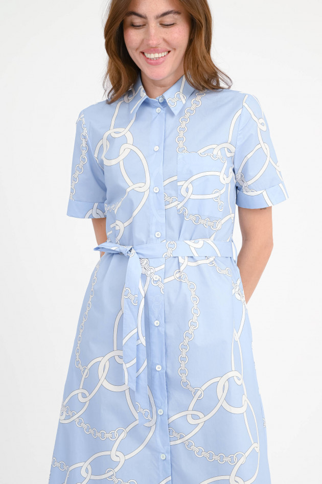 Robert Friedman Maxi-Hemdblusenkleid in Hellblau/Weiß gemustert