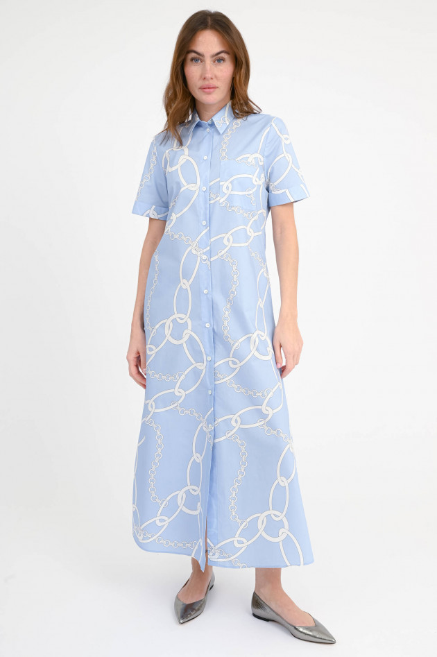 Robert Friedman Maxi-Hemdblusenkleid in Hellblau/Weiß gemustert