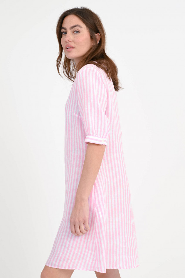 Robert Friedman Gestreiftes Midi-Leinenkleid in Rosa/Weiß