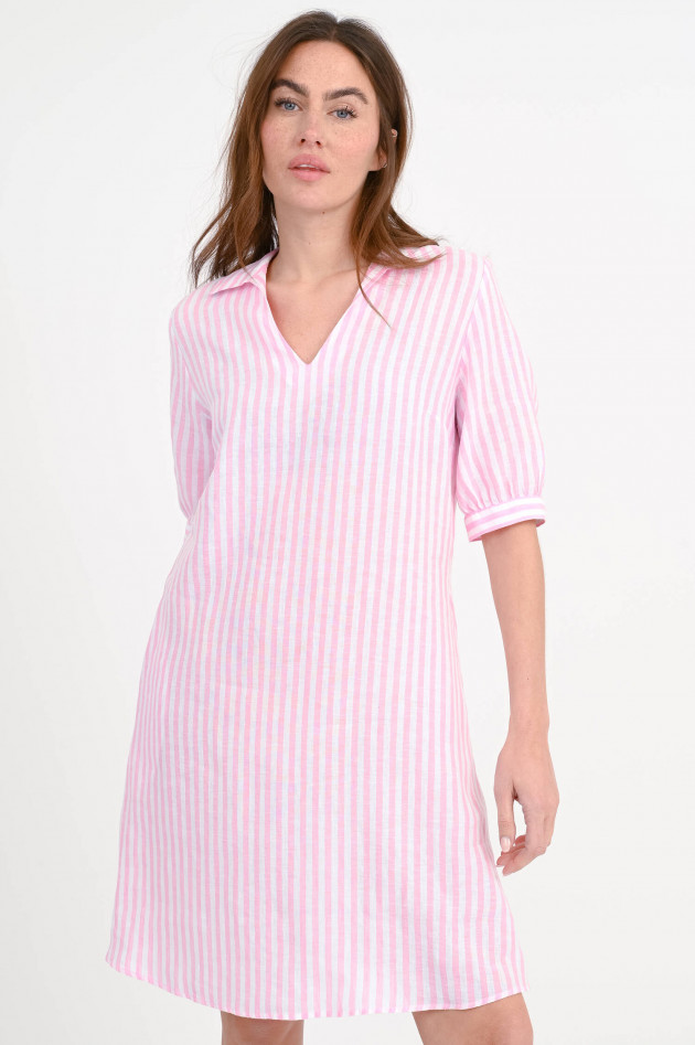Robert Friedman Gestreiftes Midi-Leinenkleid in Rosa/Weiß
