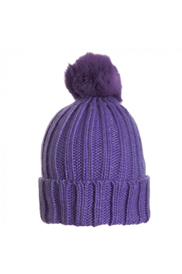 Rochester Rippstrickmütze Violett mit Pelzbommel