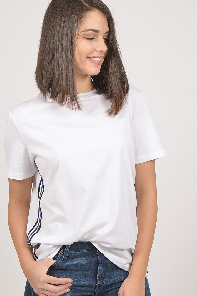 Roqa T-Shirt mit Seitenstreifen in Weiß/Blau