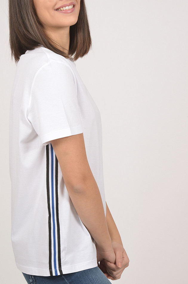 Roqa T-Shirt mit Seitenstreifen in Weiß/Blau