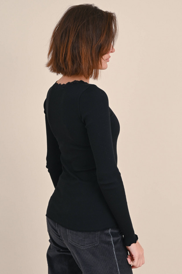 Rosemunde Rippstrick-Shirt mit Spitze in Schwarz