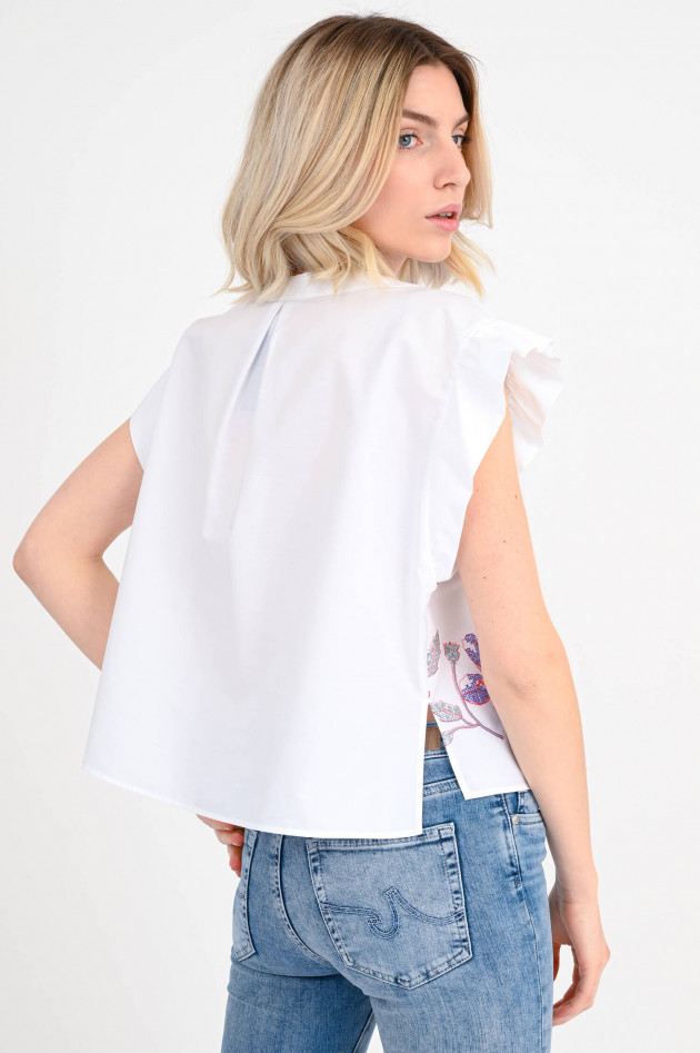 Rosso 35 Baumwollbluse mit Stickerei in Weiß
