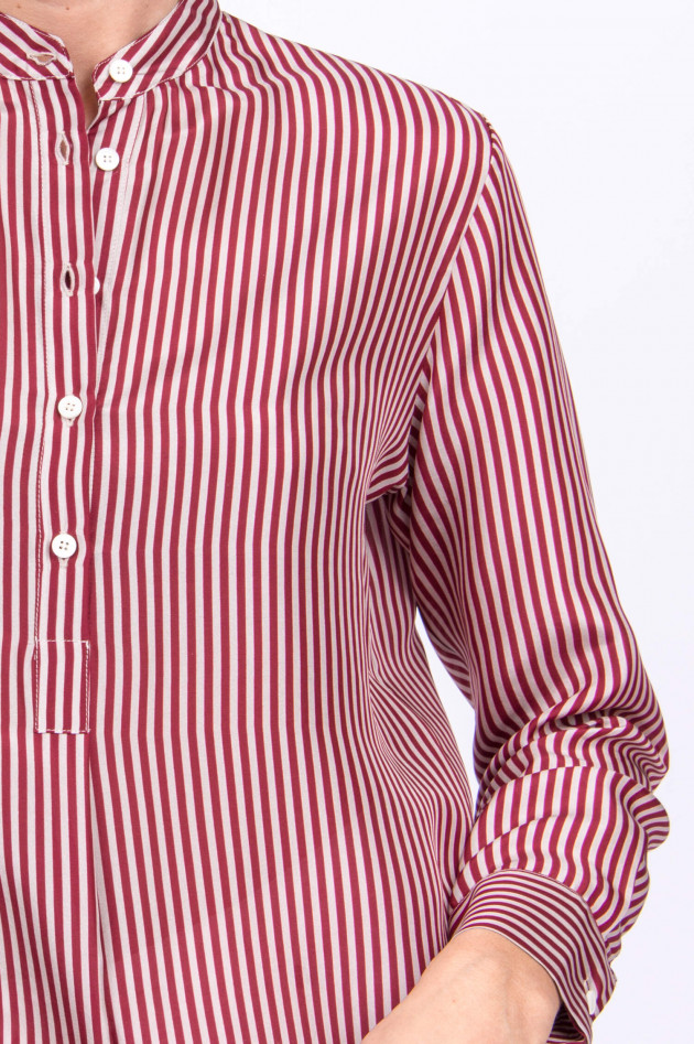 Rosso 35 Blusenshirt aus Seide in Rot/Weiß gestreift