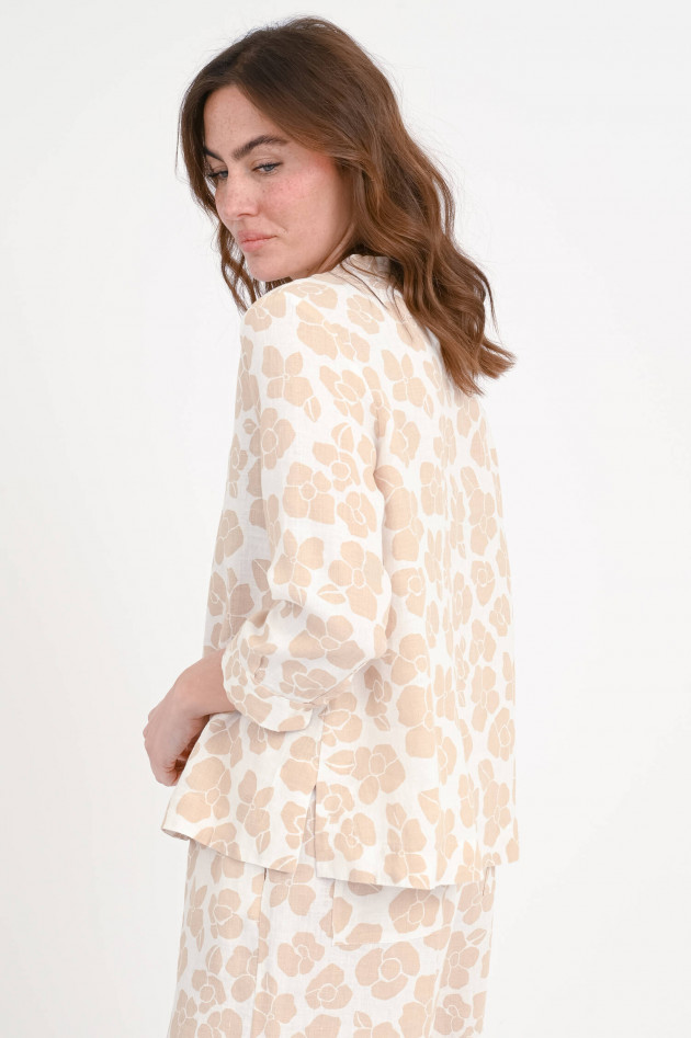 Rosso 35 Leinenbluse mit Blumenmuster in Beige/Weuß