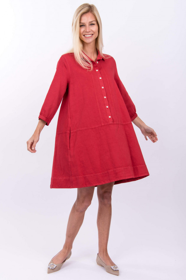 Rosso 35 Kleid mit grober Leinenstruktur in Rot