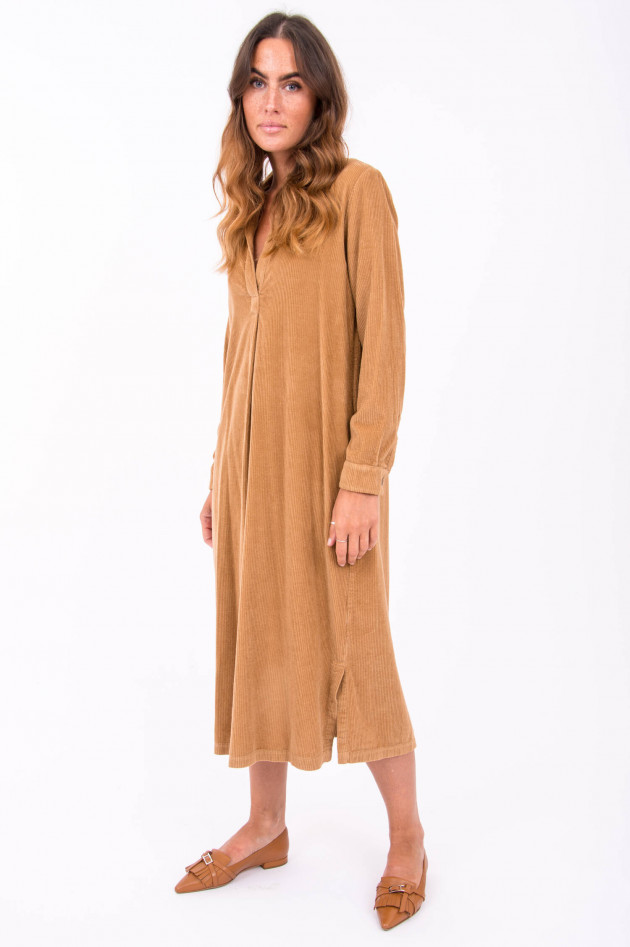 Rosso 35 Cord-Kleid mit Blusenkragen in Camel